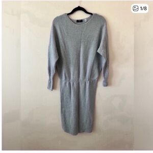 Tahari Grey Off the Shoulder Knit Mini Sweater Dress Medium